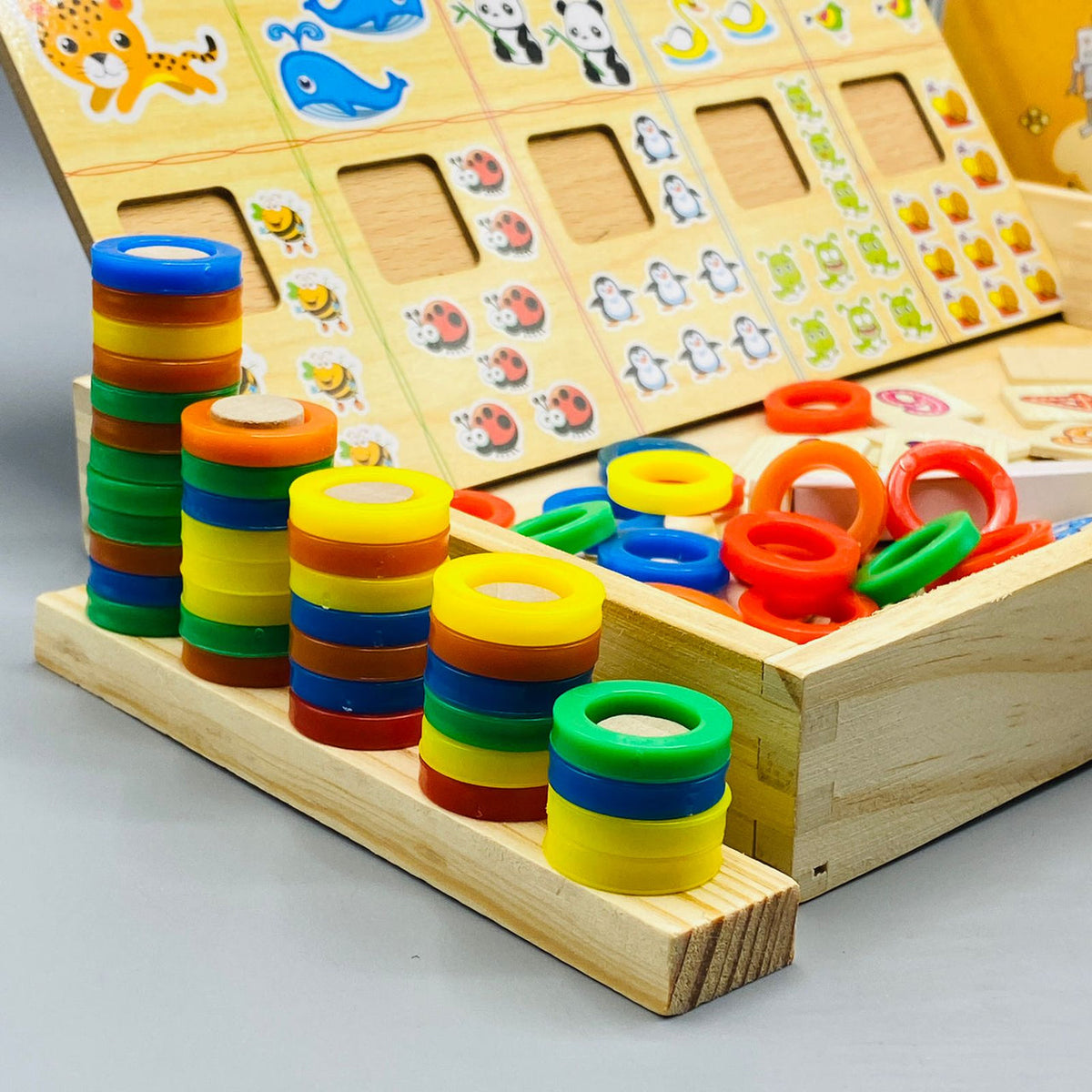 Multifunctional Wooden Donut Arithmetic Counting Stick learning box For Kids
