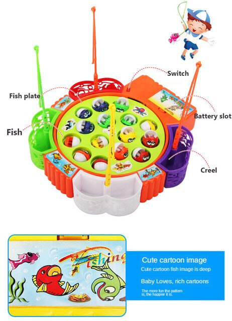 Kids Fishing Toys Electric Rotating Fishing Play Game Musical Fish Plate Set