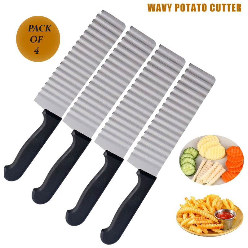 Pack Of 4 French Fries Cutter Stainless Steel Waving Knives