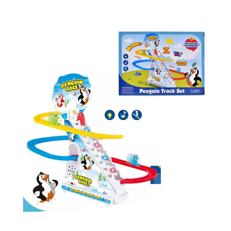 Electric Penguin Climbing Stair Toy With Light And Music Penguin Track Set For Kids