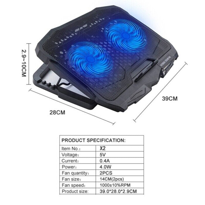 X2 Super Air Flow With Lower Noise Laptop Fan Cooling Pad